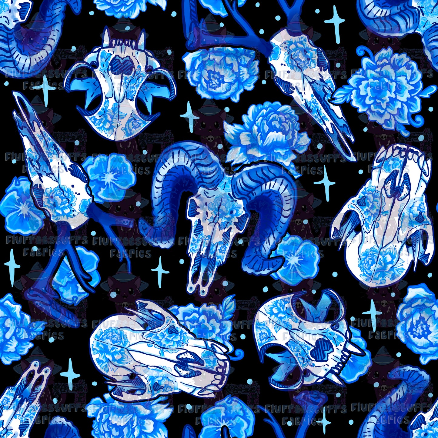 Blue Porcelain Floral Skulls A