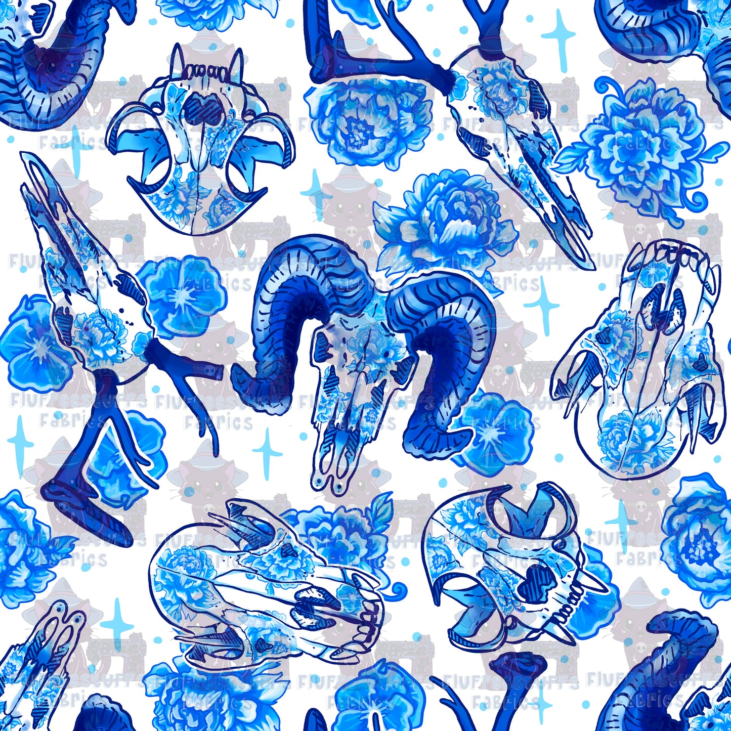 Blue Porcelain Floral Skulls C