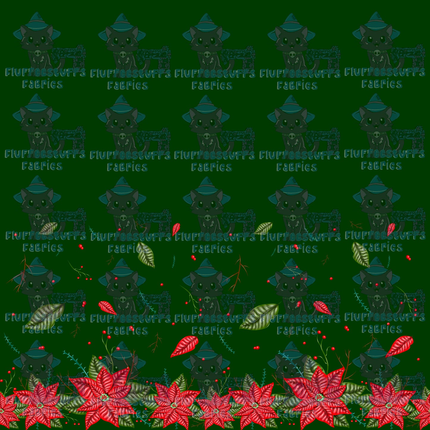 Border Print Poinsettias Green