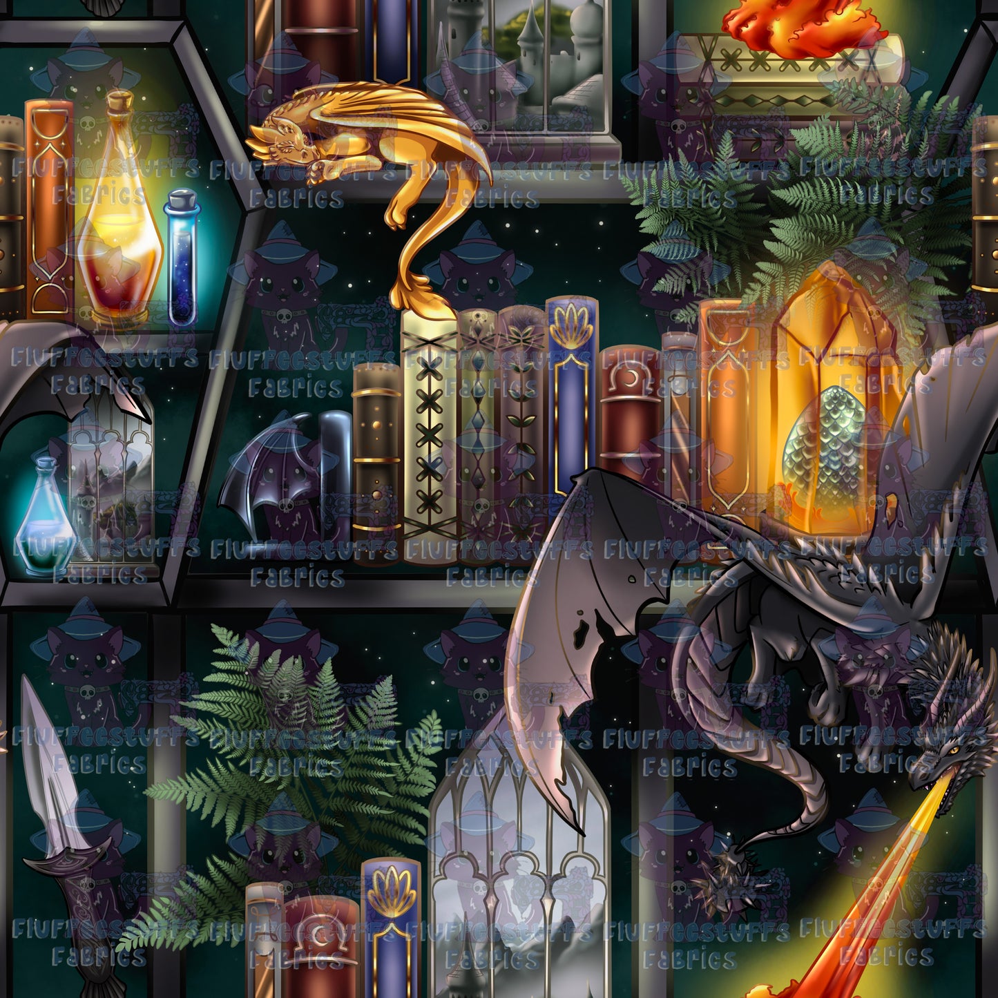 Library Shelves Forest Dragons