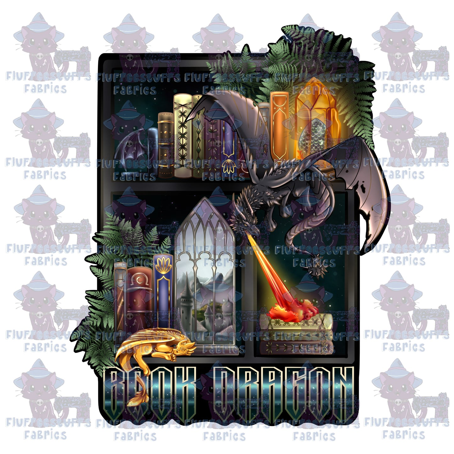 Panel Library Shelves Forest Dragon
