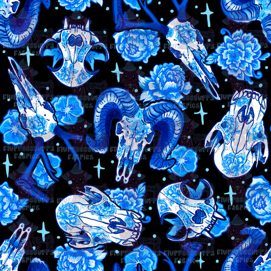 Blue Porcelain Floral Skulls A