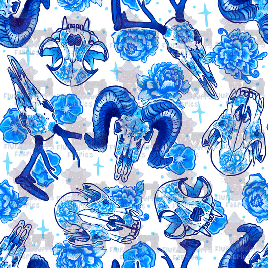 Blue Porcelain Floral Skulls C