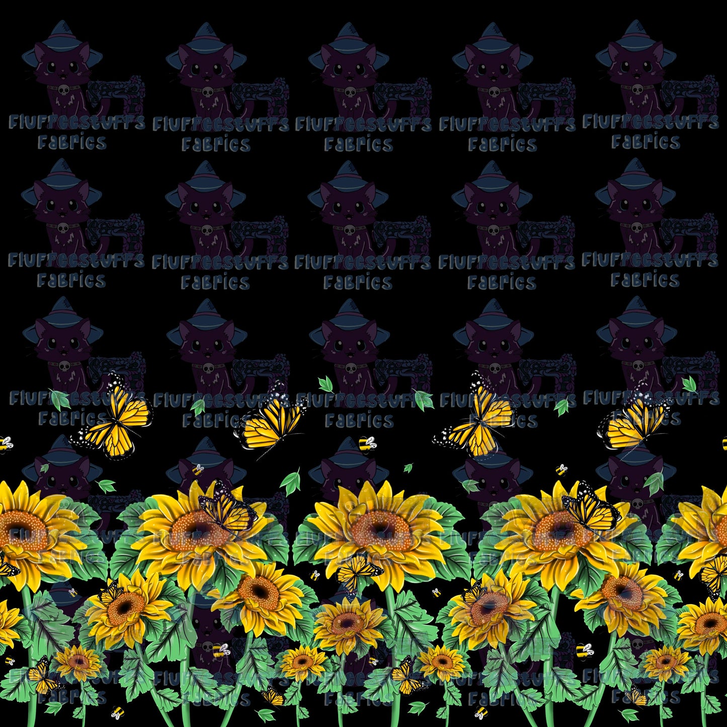 Border Print Sunflowers on Black