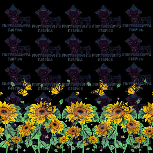 Border Print Sunflowers on Black