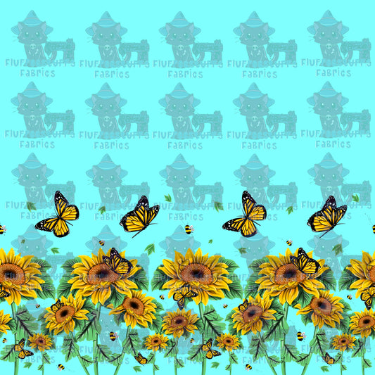 Border Sunflowers and Butterflies Blue
