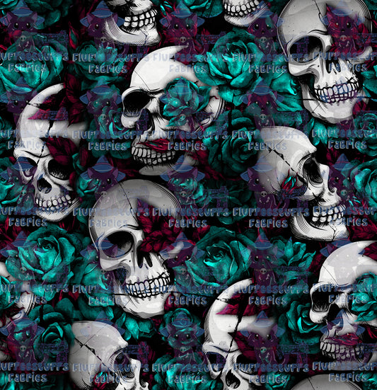 Teal Roses & Skulls