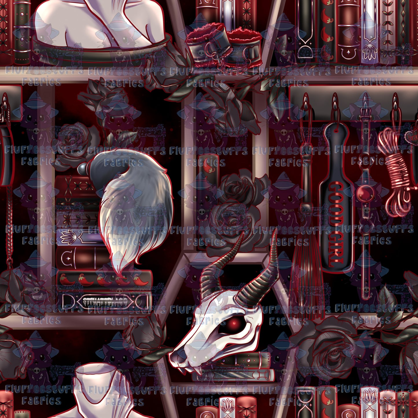 Library Shelves Dark Romance Crimson