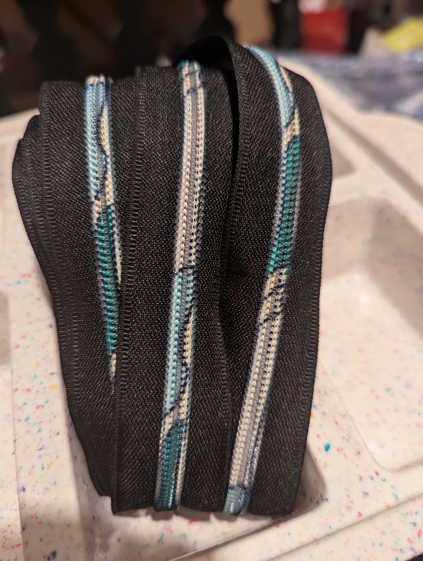 #5 Zipper Tape - Black w/ Teal Marble Teeth