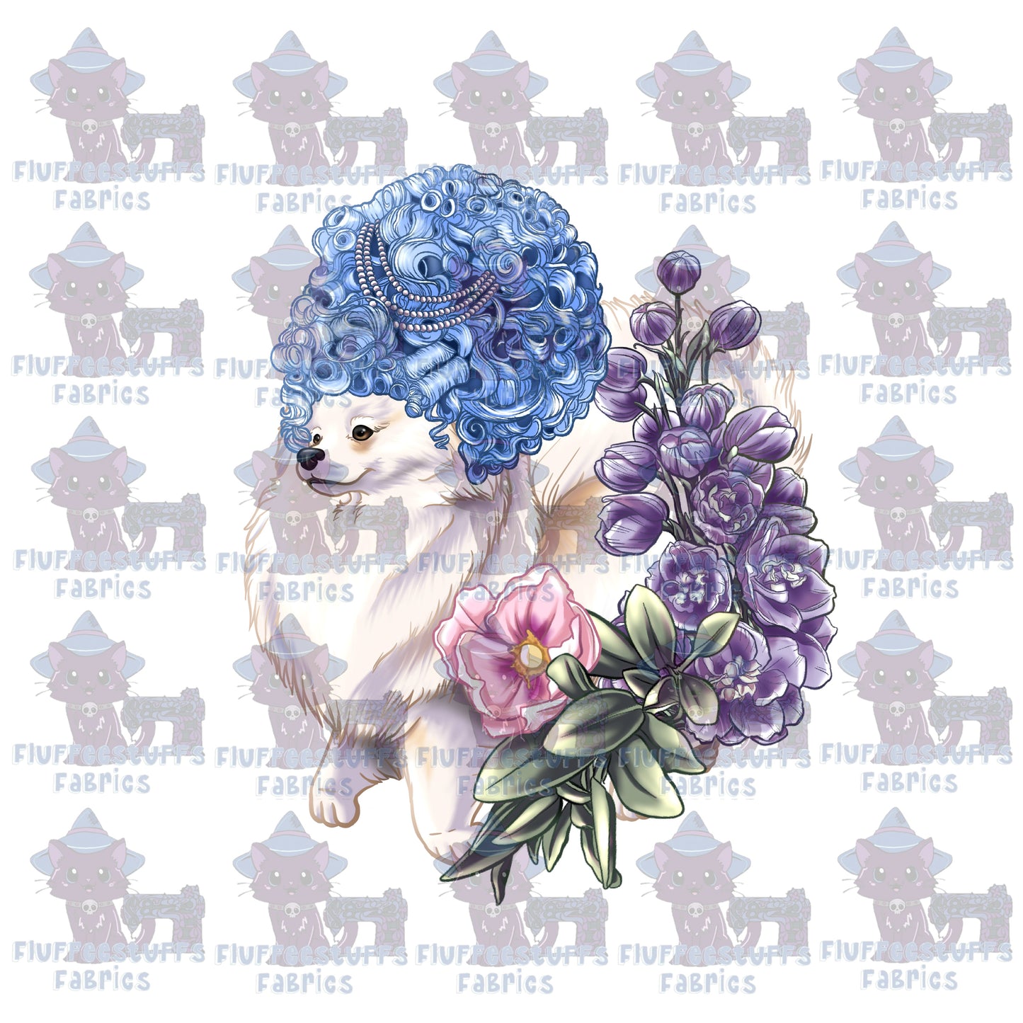 Panel Bridgerton Pomeranians in Wigs Blue