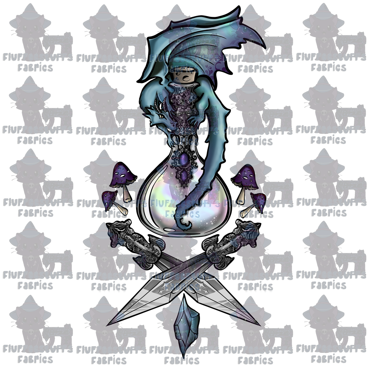 Panel Dragon Bottle Swords