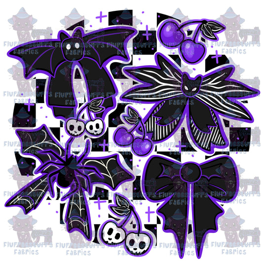 Panel Hex Bows Purple Goth