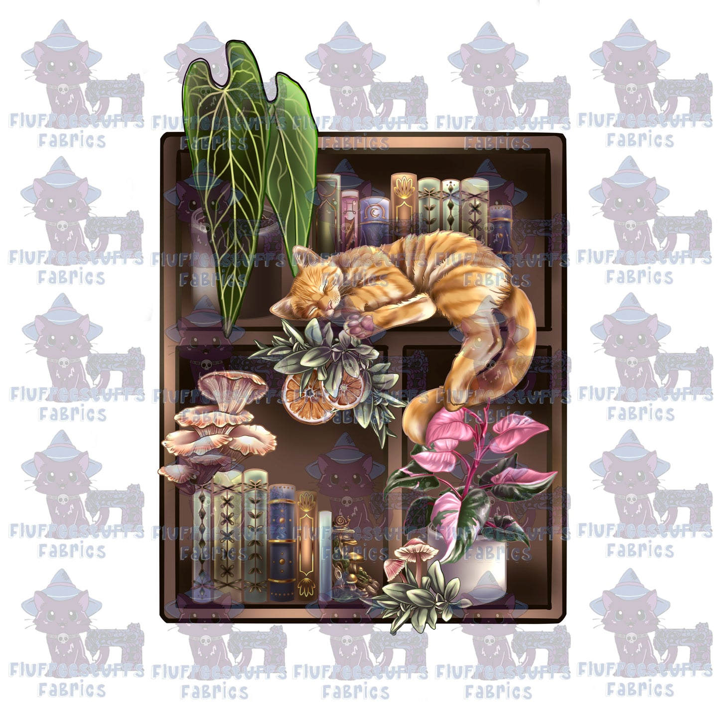 Panel Library Shelves Orange Kitty