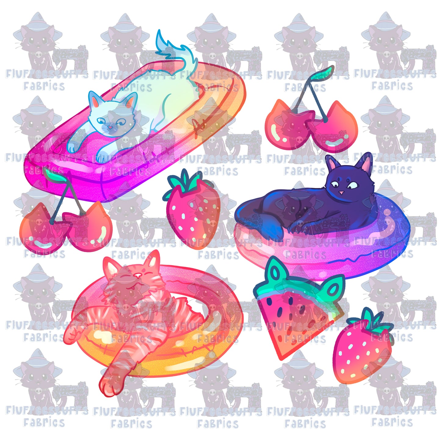 Panel Poolside Floaties Kitty