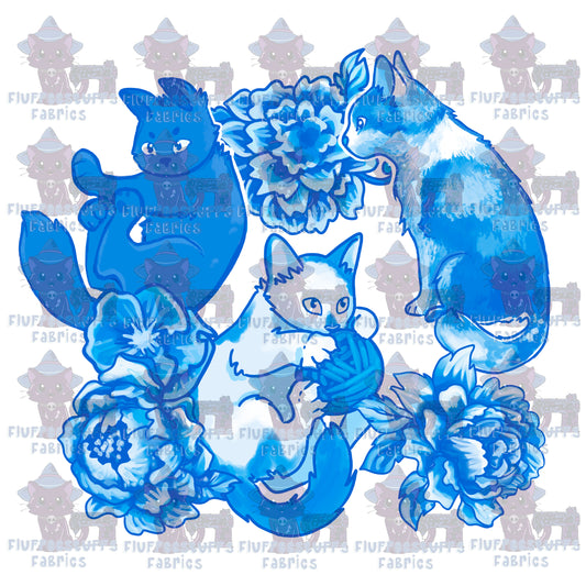 Panel Porcelain Cats Classic Blue