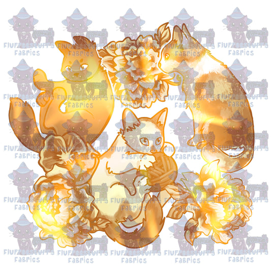 Panel Porcelain Cats Golden Glass