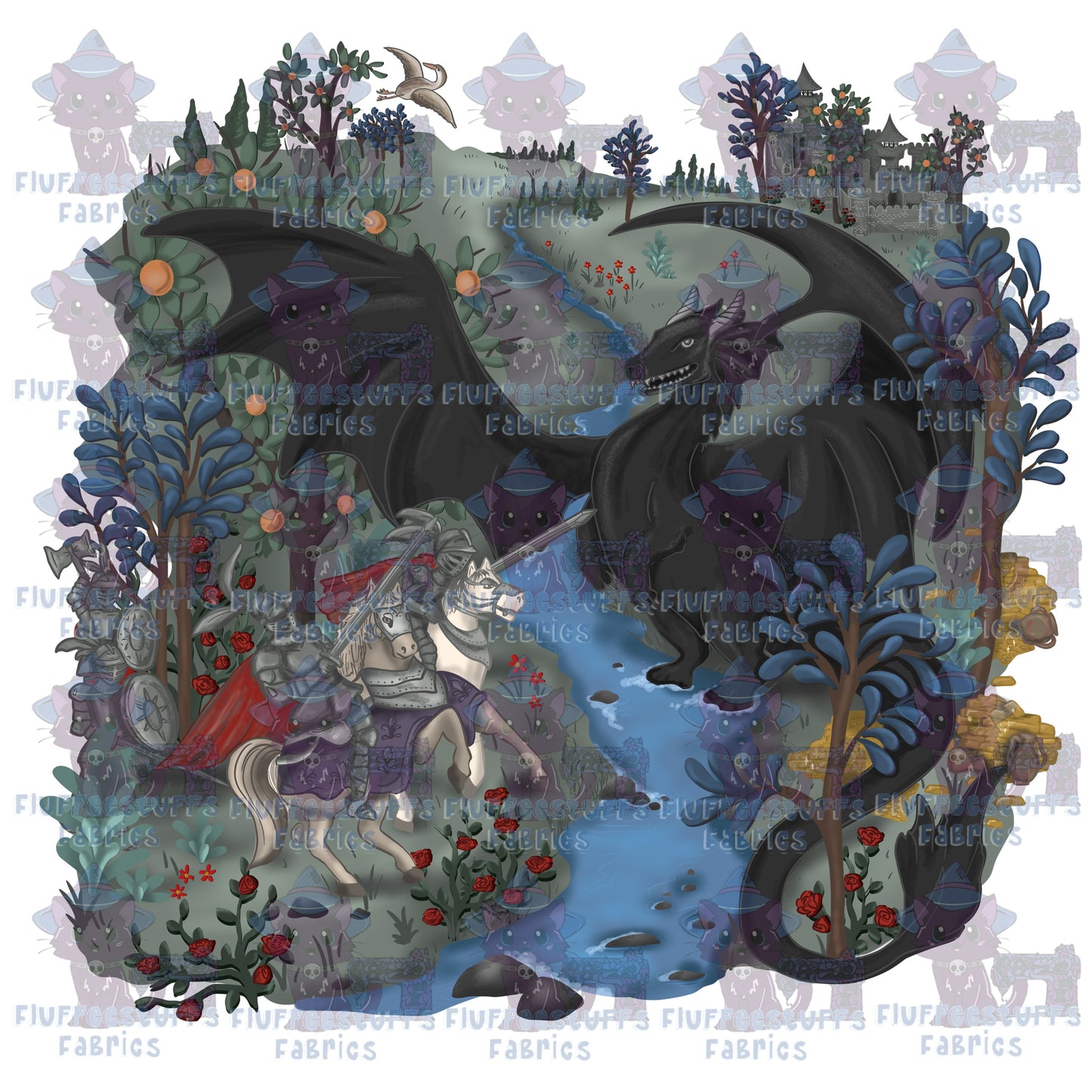Panel Vintage Tapestry Dragon Battle