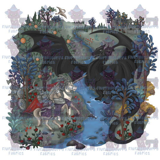 Panel Vintage Tapestry Dragon Battle