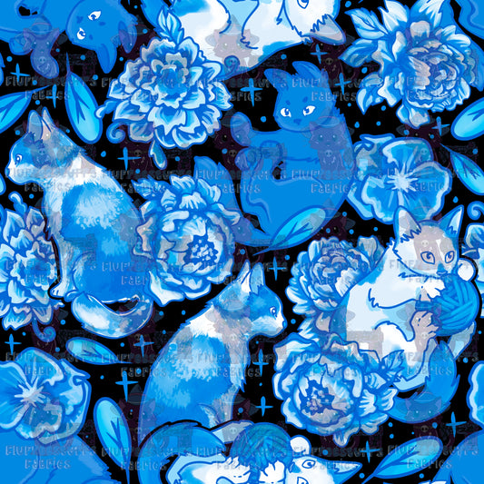 Porcelain Cats Dark Blue