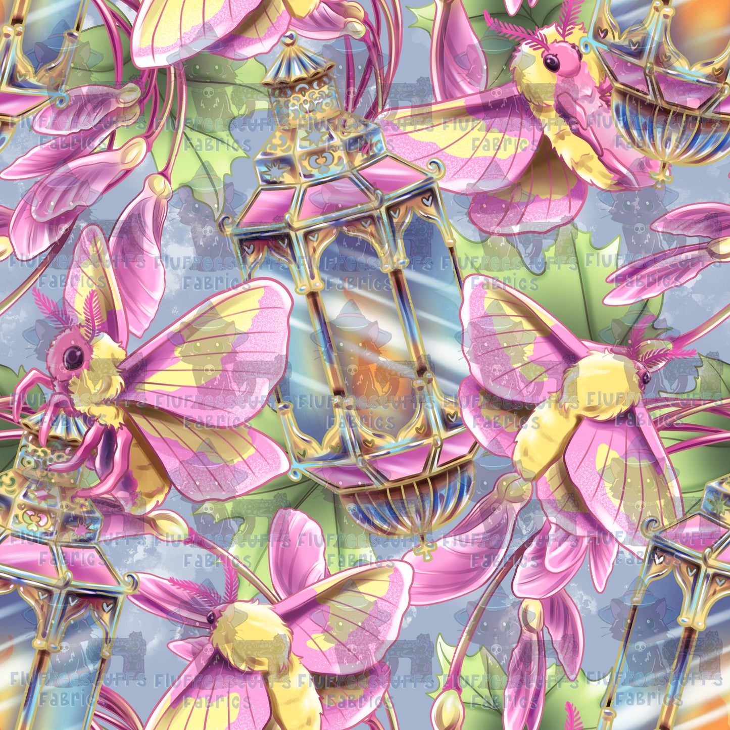 Rosy Maple Moths and Lanterns Blue