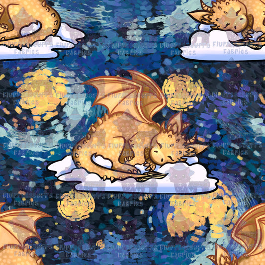 Sleepy Gold Dragon Starry Night
