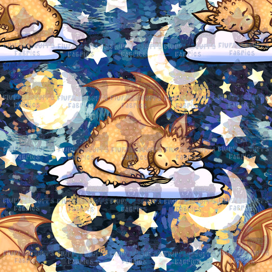 Sleepy Gold Dragon Starry Night Moons
