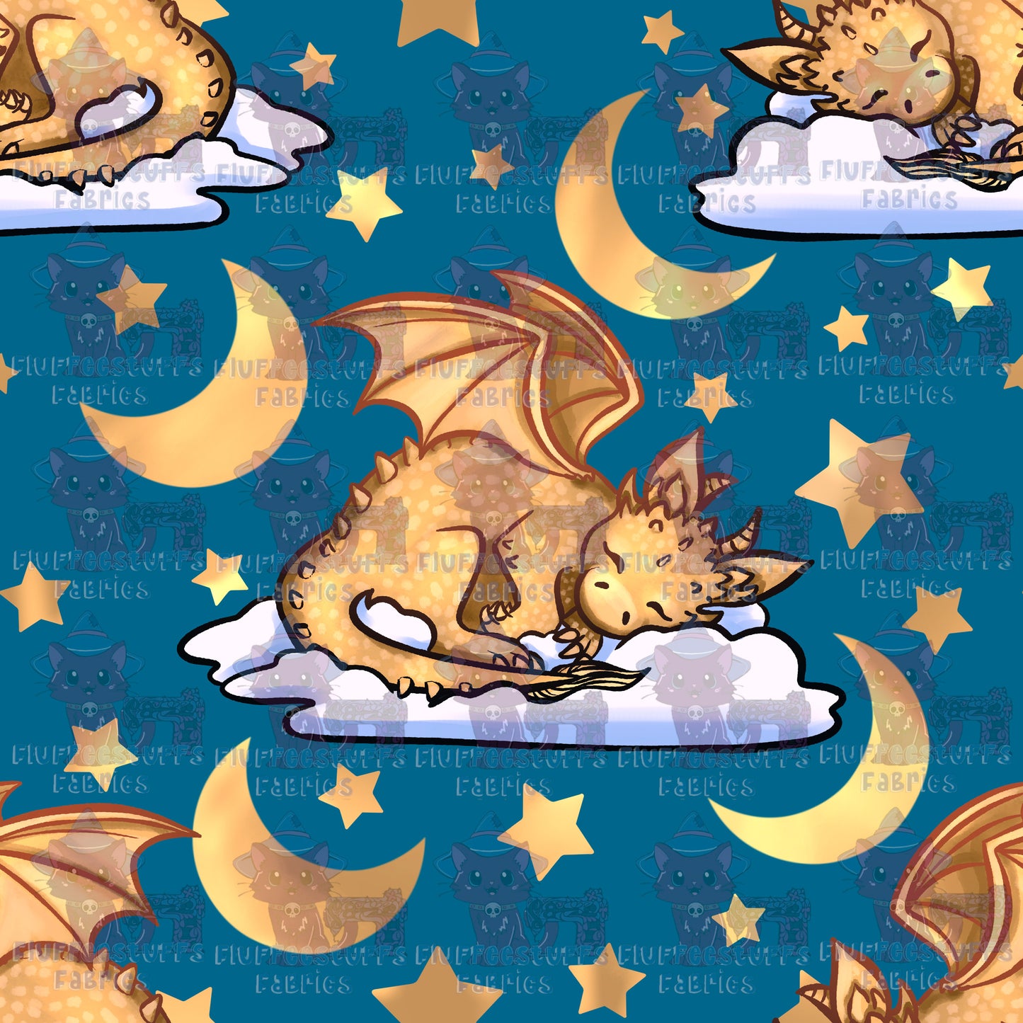 Sleepy Gold Dragon Teal