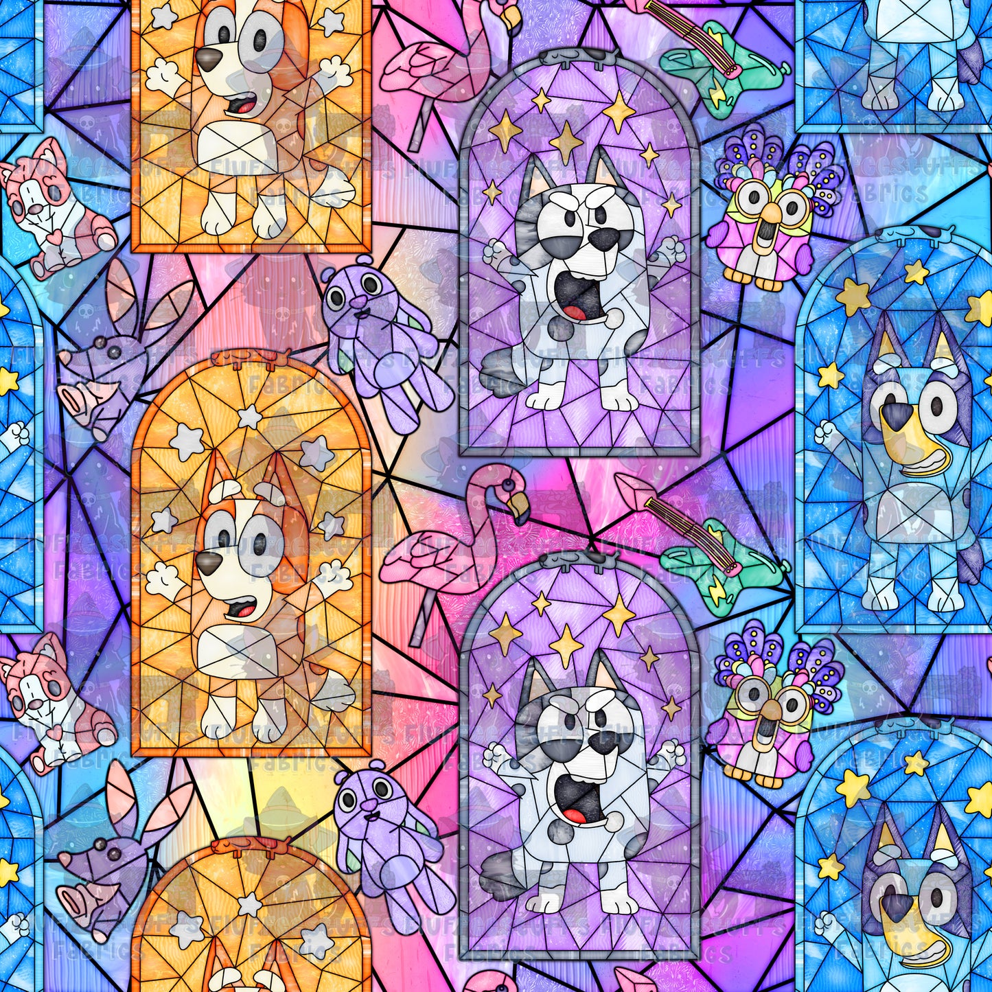 Stained Glass Heeler Sisters and Cousins Citrine_