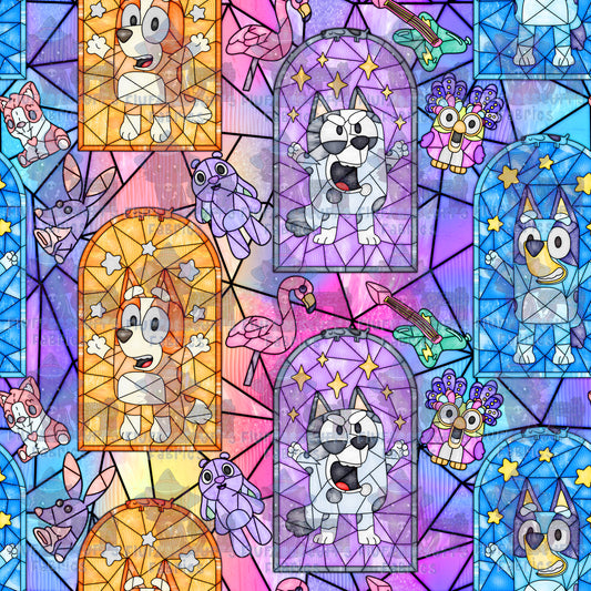 Stained Glass Heeler Sisters and Cousins Citrine_