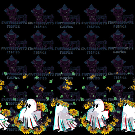 Border Print Sunflower Ghosts Black