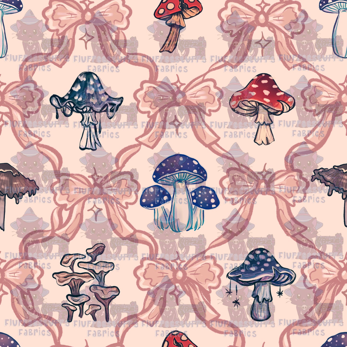 Vintage Mushrooms in Ribbons A